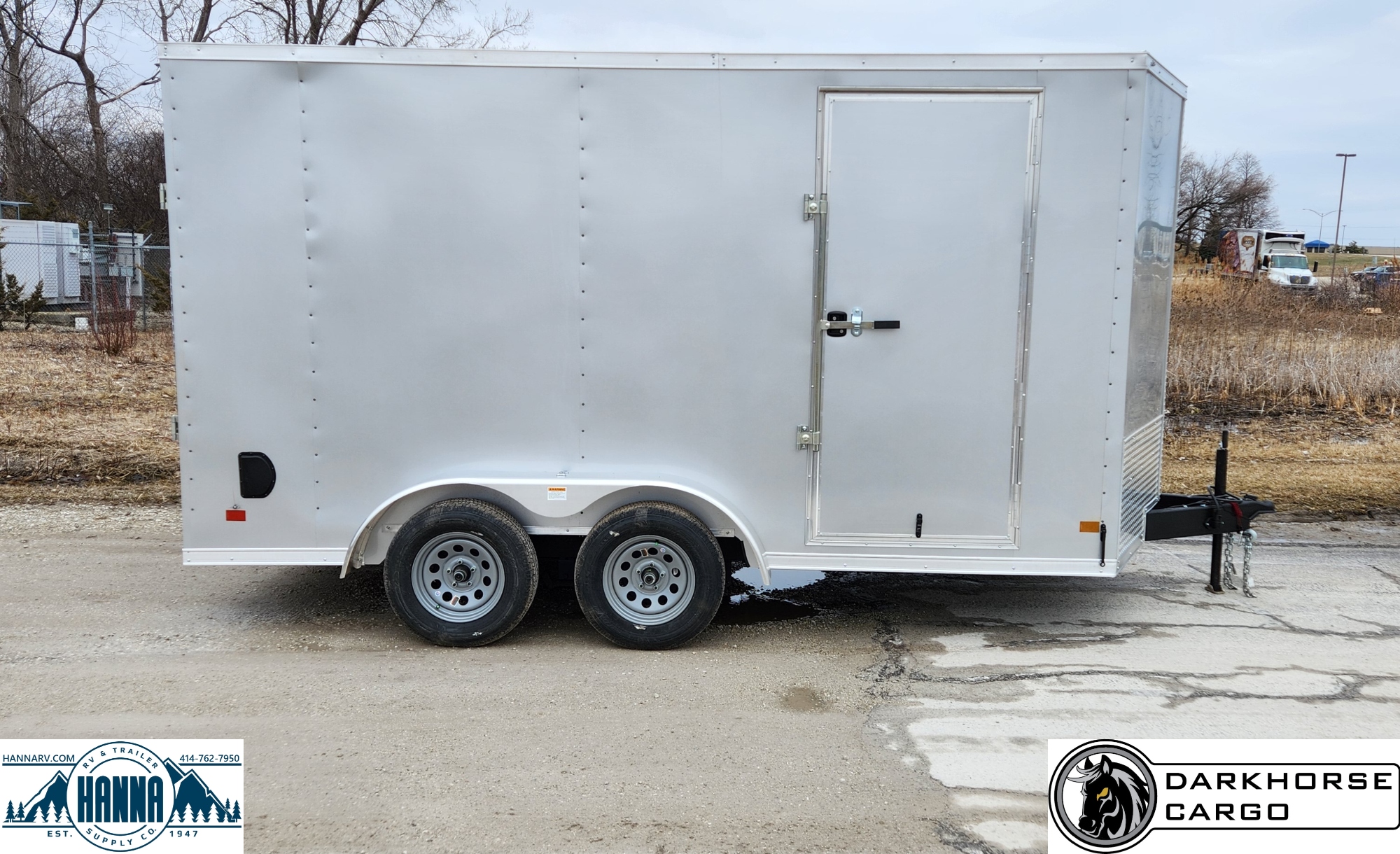 DarkHorse 7X14 Wedge Nose Tandem Axle Steel Cargo Trailer with Ramp Door, 12" Ex